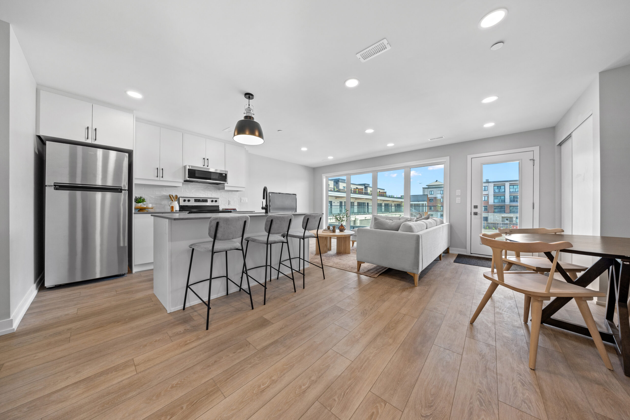 Bright living room with large windows