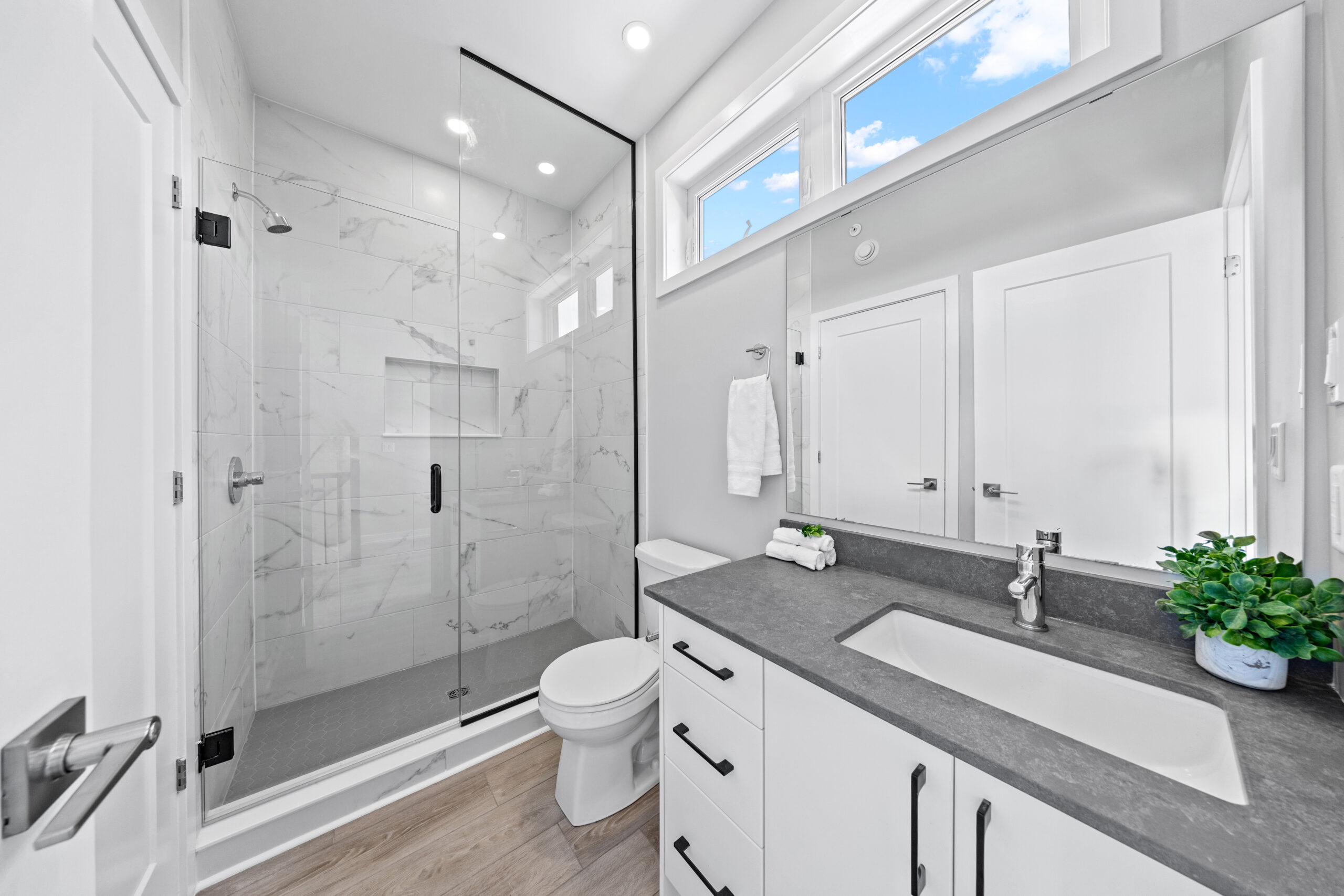 Modern bathroom with walk-in shower